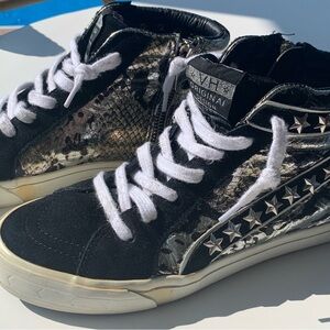 Vintage Havana Rome Star-Studded snake print leather and suede sneakers